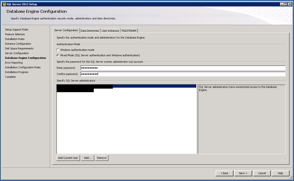 Database engine configuration - server configurations