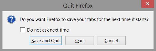 Quit firefox warning