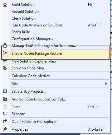 Enable nuget package restore