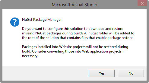 Nuget package restore confirmation