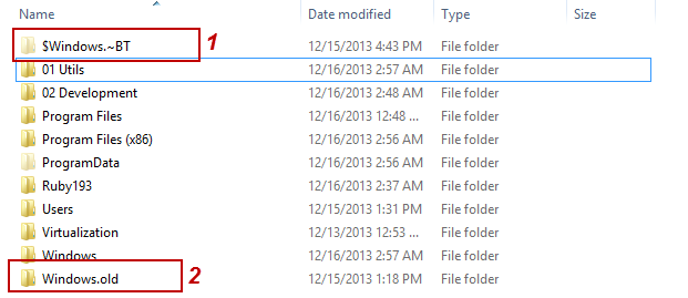 Windows.~BT and Windows.old folder