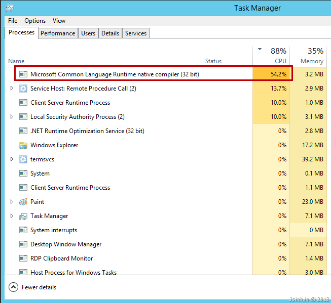 Microsoft Common Language Runtime native compiler in task manager