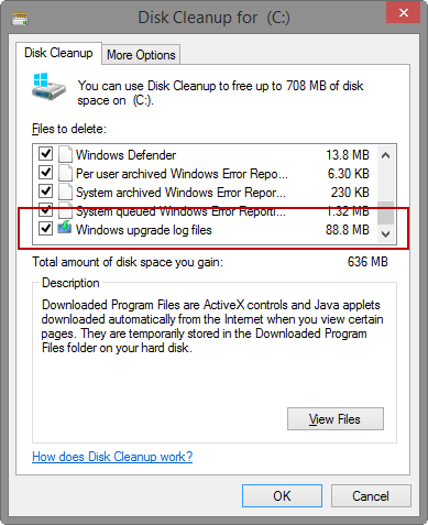 Disk cleanup - Windows upgrade log files