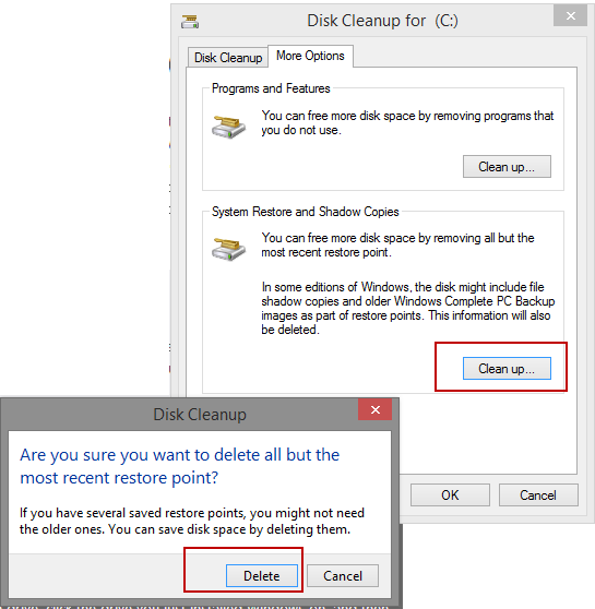 Disk cleanup - Clean system restore point file information