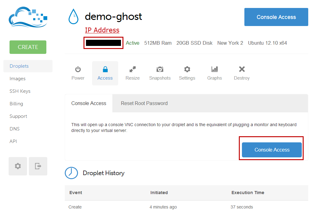 DigitalOcean - Console Access