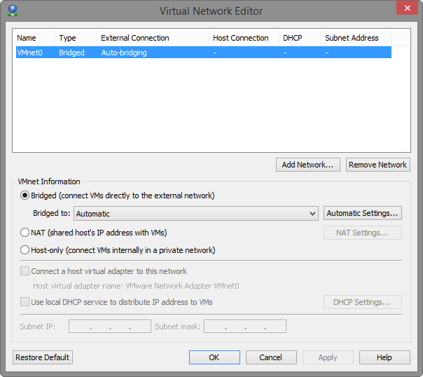 VMware - Bridged only virtual network connection