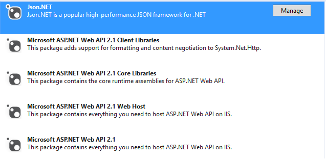 Empty WebAPI - NuGet packages