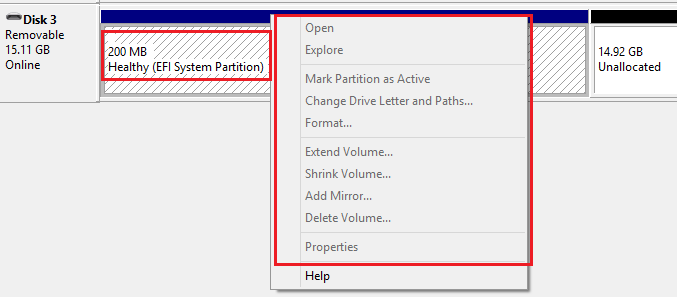Delete EFI partition on windows