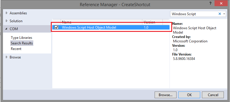 Add reference to Windows Script Host Object Model
