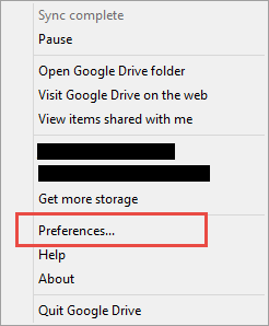 Choose preferences for google drive