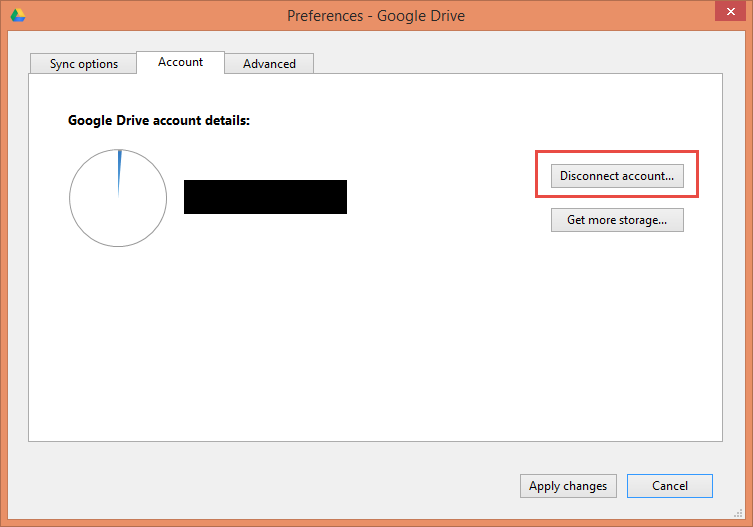 Disconnect account for google drive