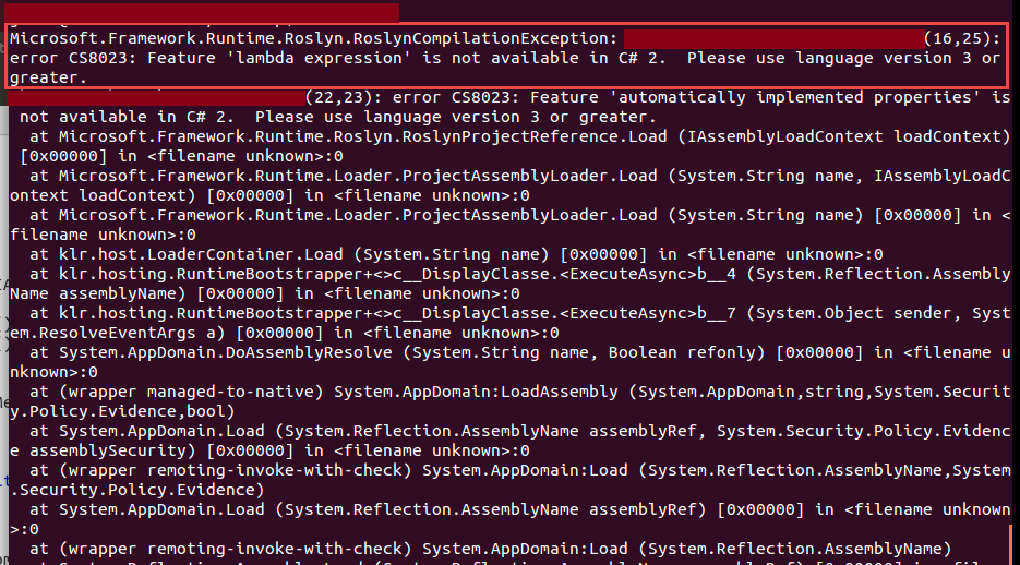 C# 2 selected and Task or AutoProperty does not work on linux