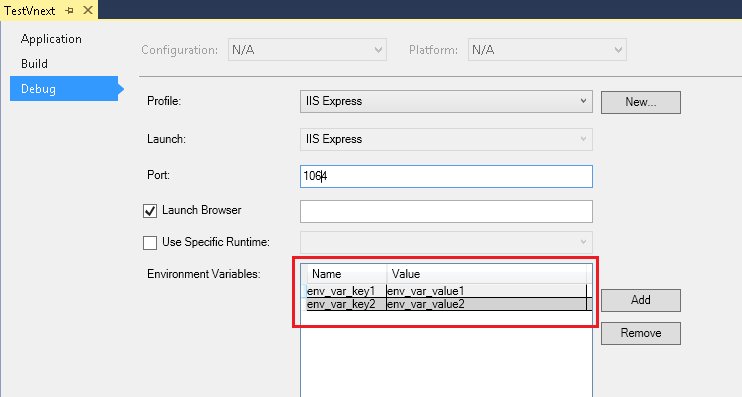 Set environment variable from VS 2015 - Project property page