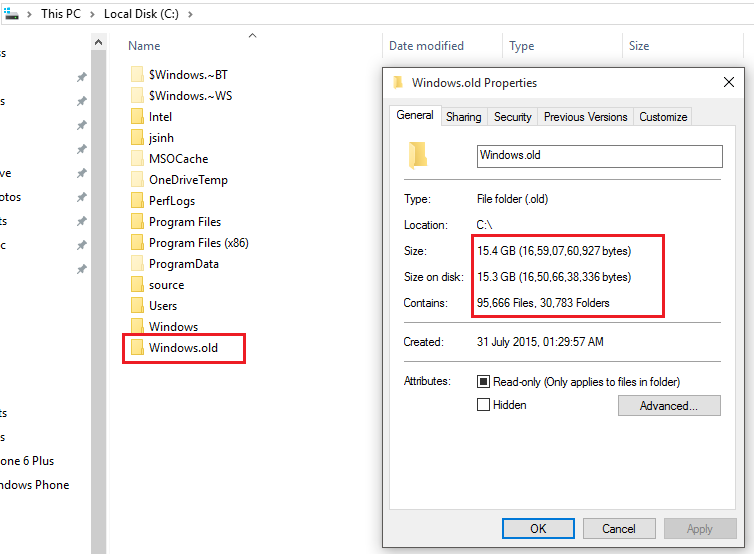Windows 10 upgrade - Windows.old folder
